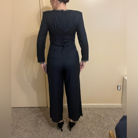 Karin Stevens Petites Vintage Navy Embroidered Jumpsuit 8P NWT 💙🤍 - Picture 4 of 12